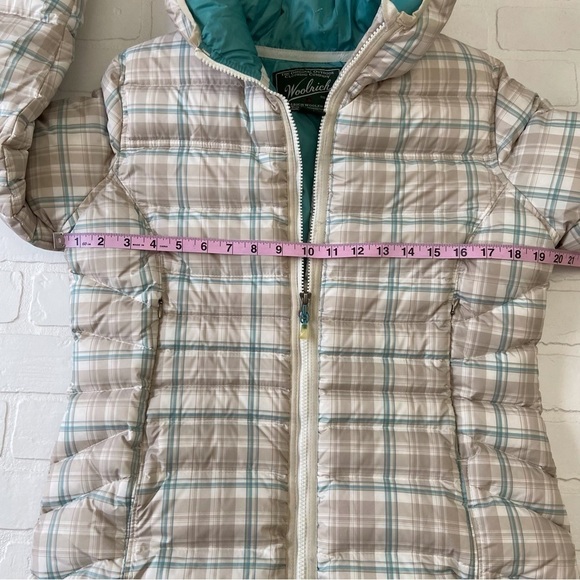 BEIGE ecru Woolrich down jacket puffer plaid ecru nude turquoise neutral - Picture 14 of 16
